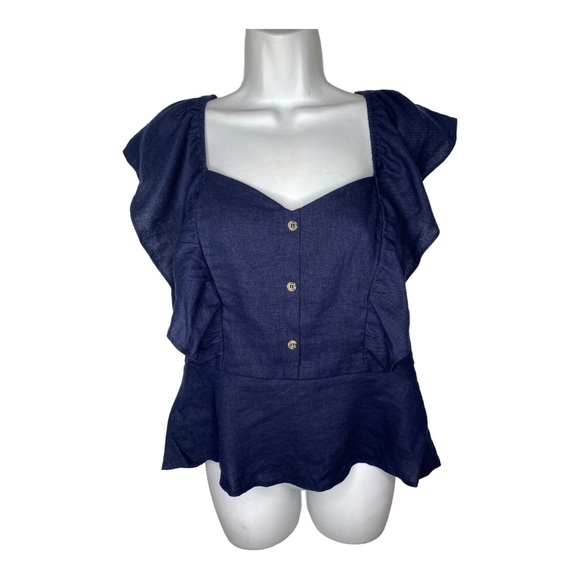 Bp Nordstrom Bp Flutter Sleeve Linen Blend Top Size Large - Picture 3 of 6